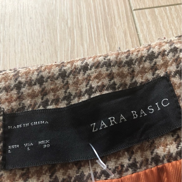 Zara Double Breasted Plaid Wool Coat in Brown Size L - Picture 10 of 14